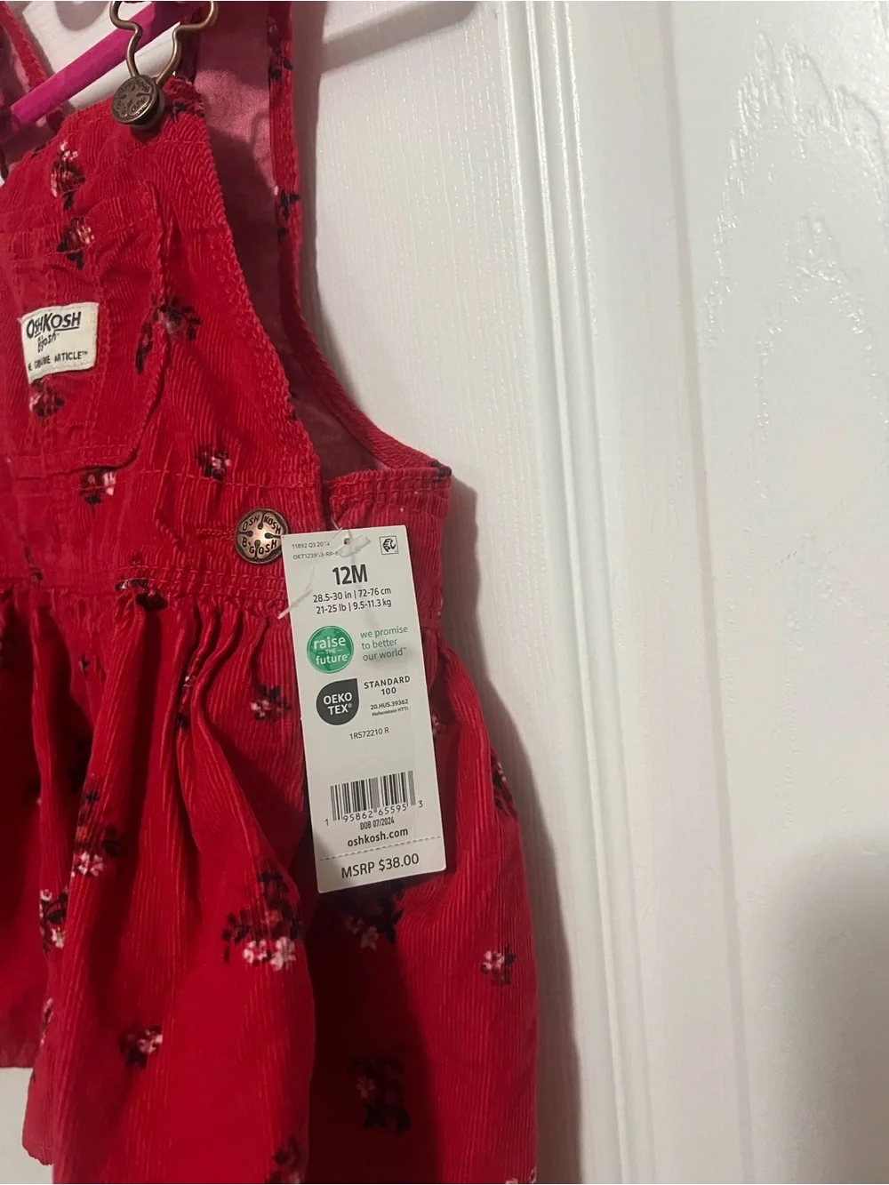 NWT OshKosh B'gosh Red Floral Corduroy Pinafore Dress